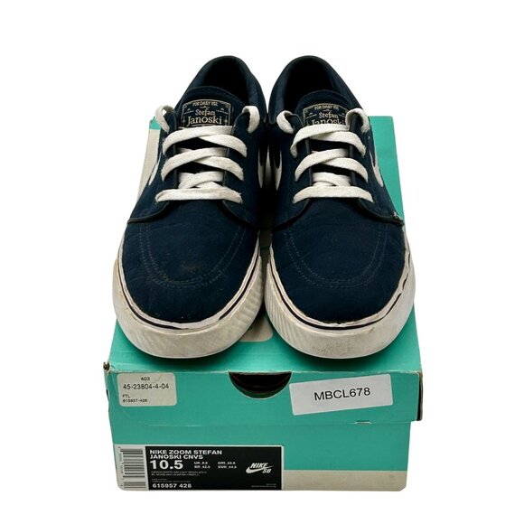 Nike SB Zoom Stefan Janoski Canvas Mens 10.5 Navy Blue White Skate Shoes W/ Box - Picture 1 of 11